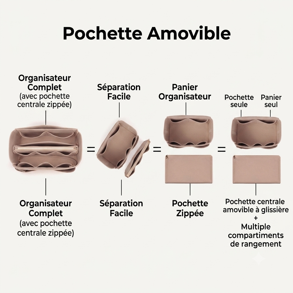 Light – Organisateur de sac en feutre avec fermeture éclair | 15 compartiments | M & L