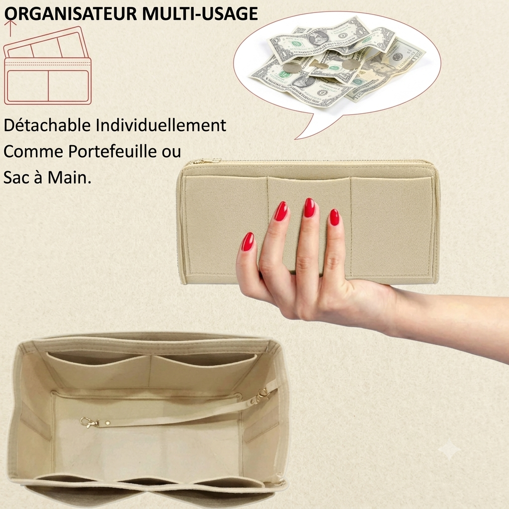 Light – Organisateur de sac en feutre avec fermeture éclair | 15 compartiments | M & L